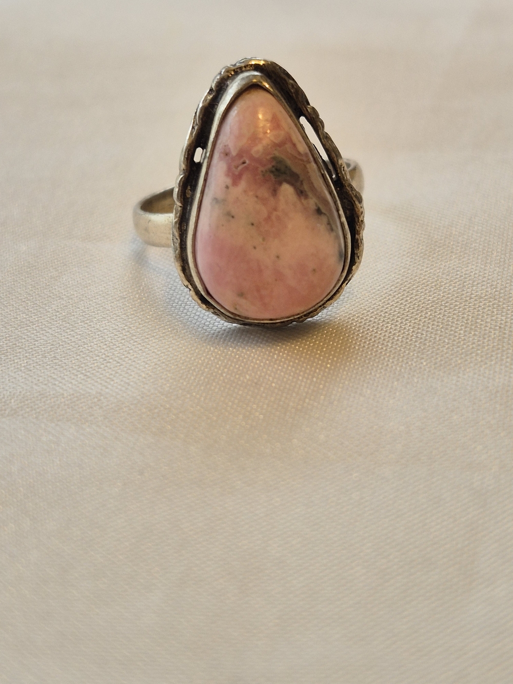 Teardrop Rhodanite Gemstone Sterling-Style Ring